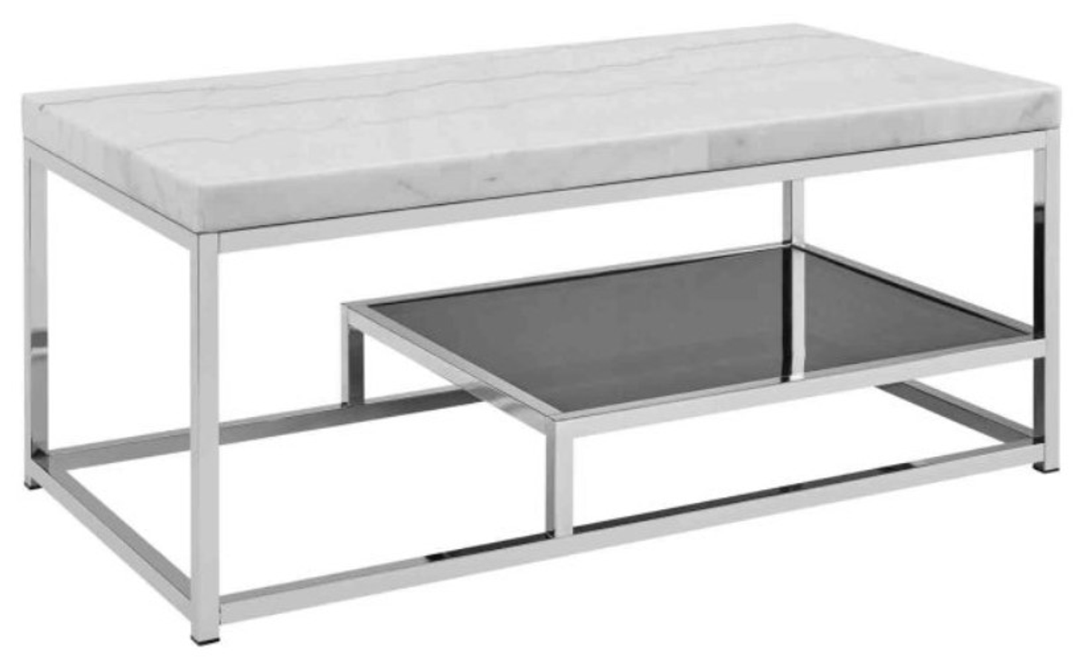 Steve Silver Co. Aston White Marble Top Coffee Table with Chrome Base