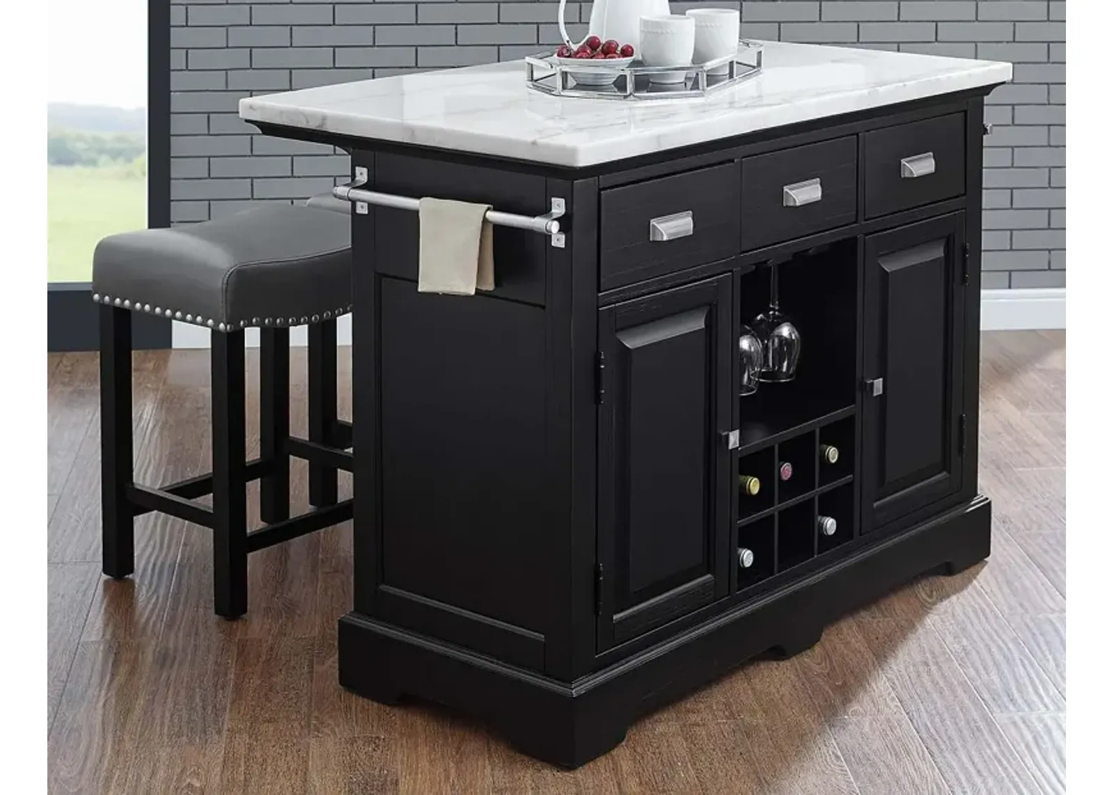 Steve Silver Co. Aspen 3-Piece Ebony/Gray/White Kitchen Island Set