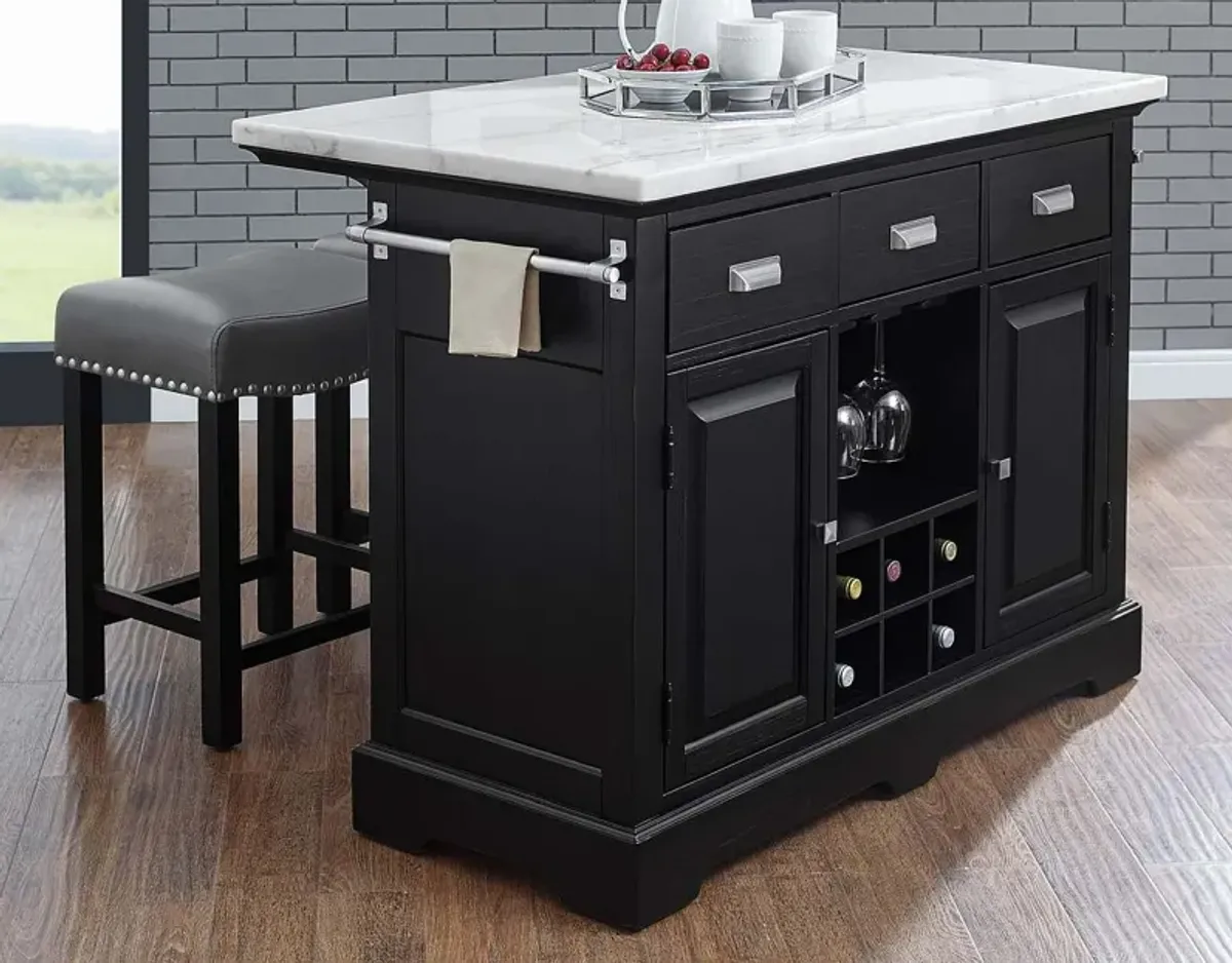 Steve Silver Co. Aspen 3-Piece Ebony/Gray/White Kitchen Island Set