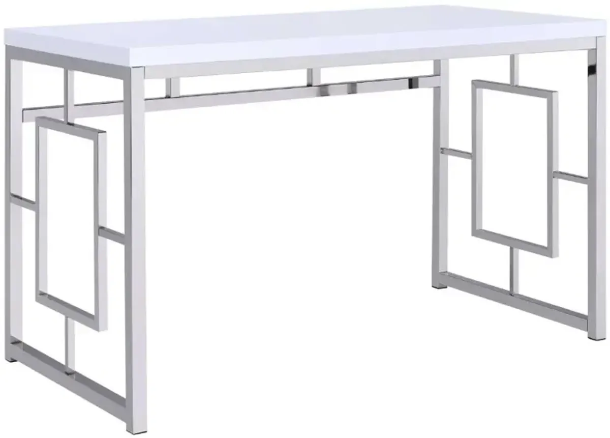 Steve Silver Co. Alize White Desk with Chrome Base