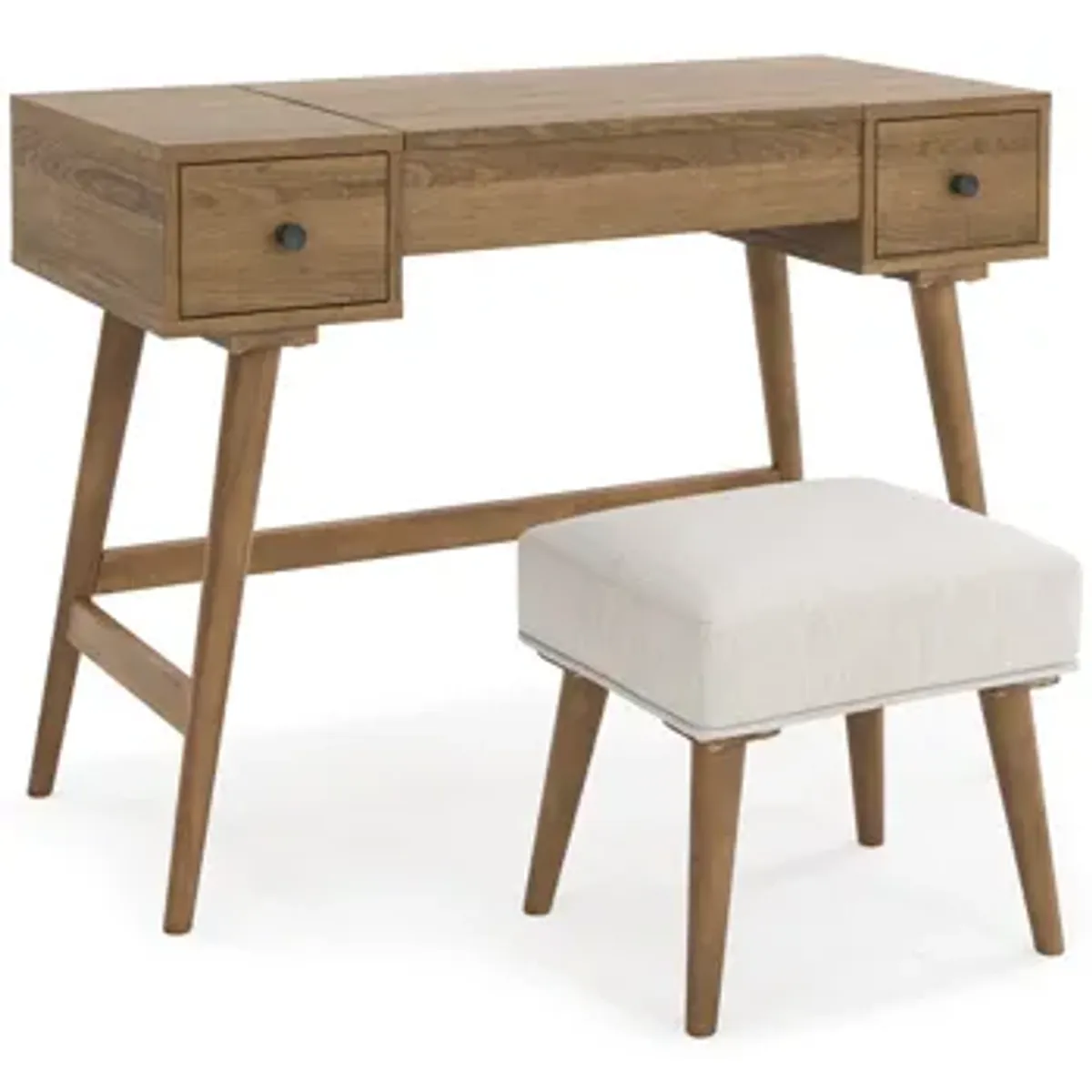 Signature Design by Ashley® Thadamere Light Brown Vanity with Stool