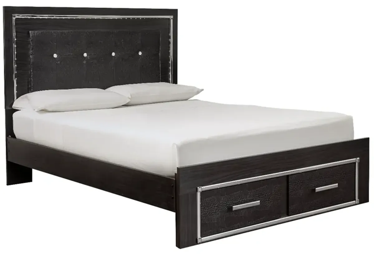 Signature Design by Ashley® Kaydell Black Queen 2-Drawer Upholstered Storage Panel Bed with LED Lights