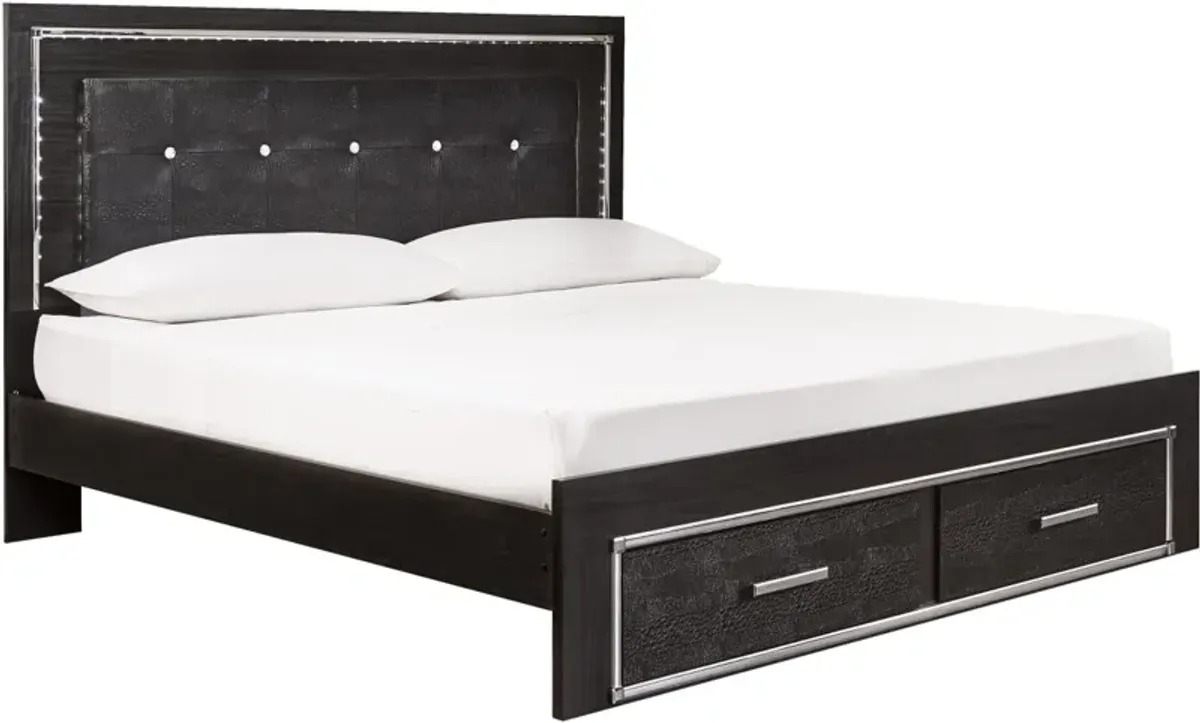 Signature Design by Ashley® Kaydell Black King 2-Drawer Upholstered Storage Panel Bed with LED Lights