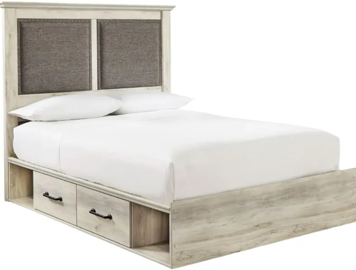 Signature Design by Ashley® Cambeck Whitewash Queen Upholstered Panel Bed with 2-Side Under Bed Storage