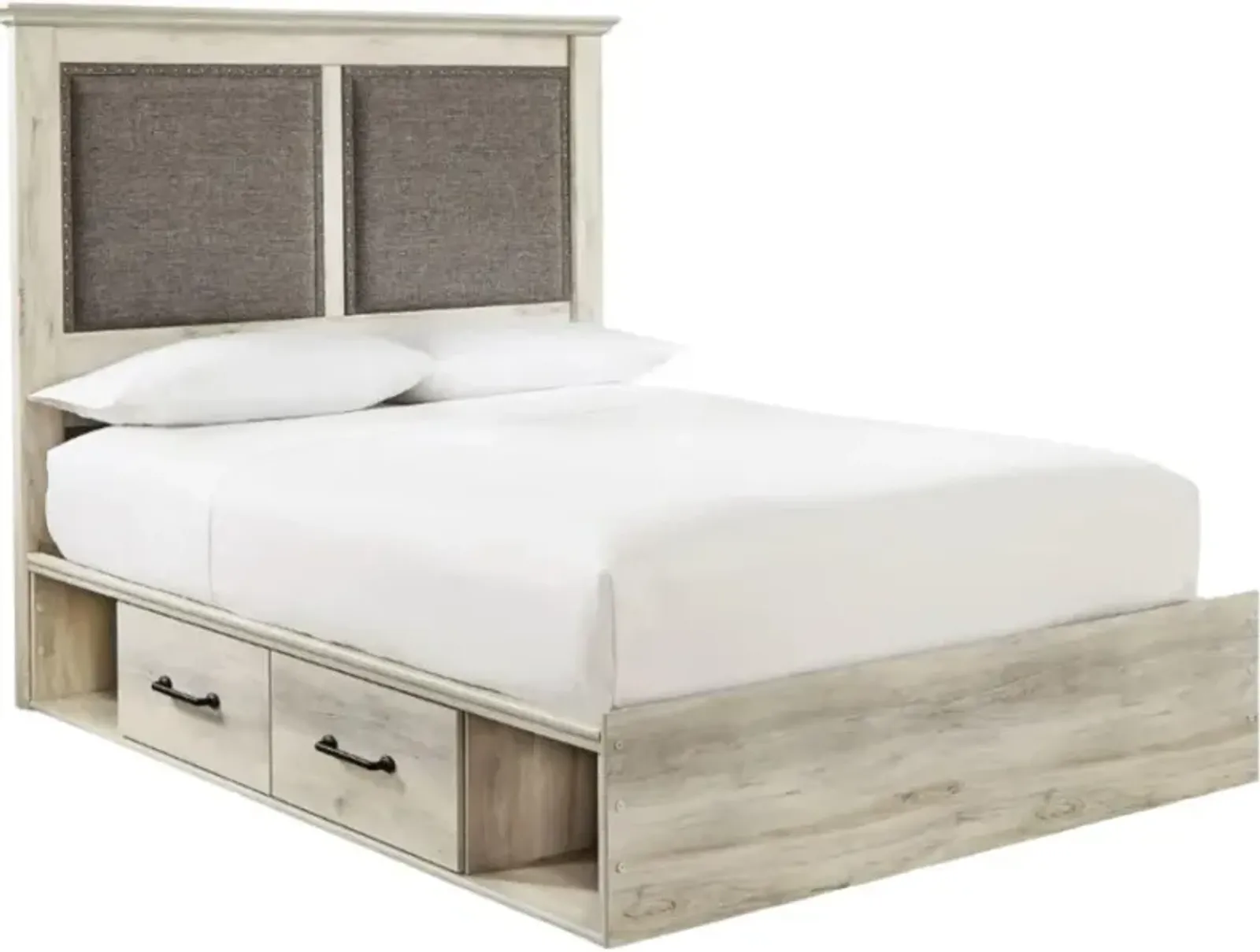 Signature Design by Ashley® Cambeck Whitewash King Upholstered Panel Bed with 2-Side Under Bed Storage