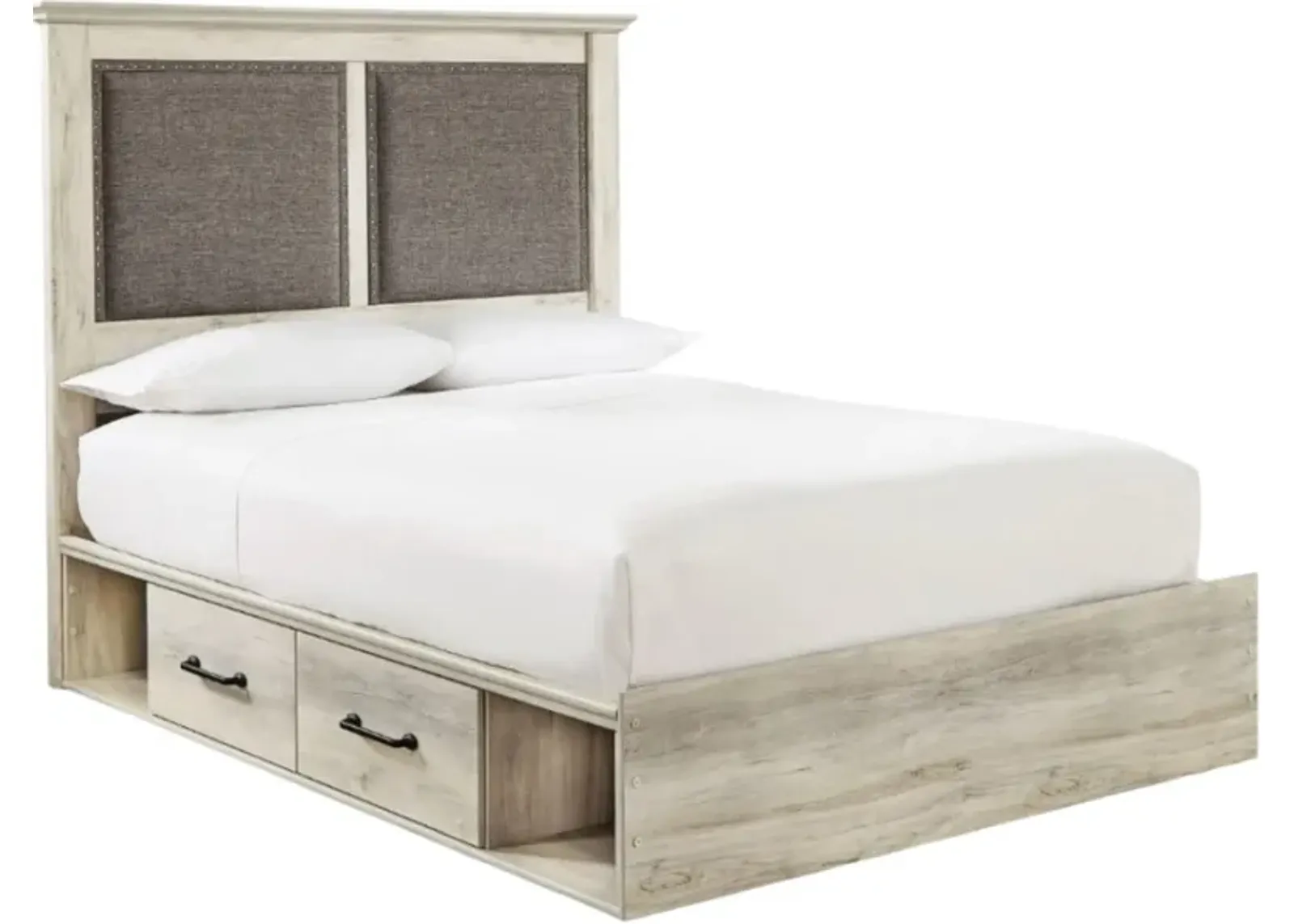 Signature Design by Ashley® Cambeck Whitewash King Upholstered Panel Bed with 2-Side Under Bed Storage