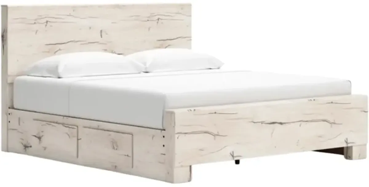 Benchcraft® Lawroy Light Natural King Panel Bed with 4-Drawer Storage