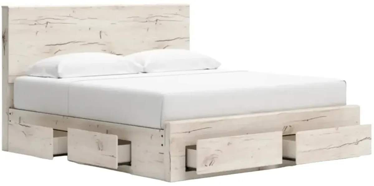 Benchcraft® Lawroy Light Natural King Panel Bed with 6-Drawer Storage