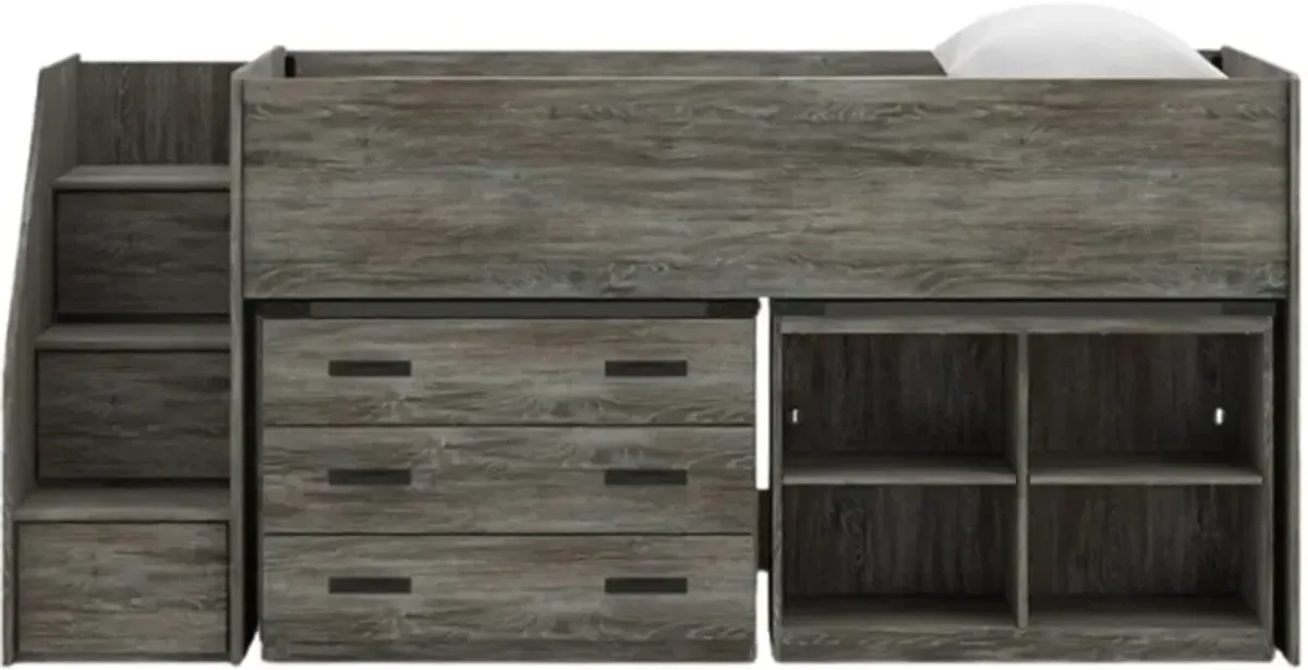 Signature Design by Ashley® Frandern Gray Twin Loft Bed with Bookcase and Drawer Storage