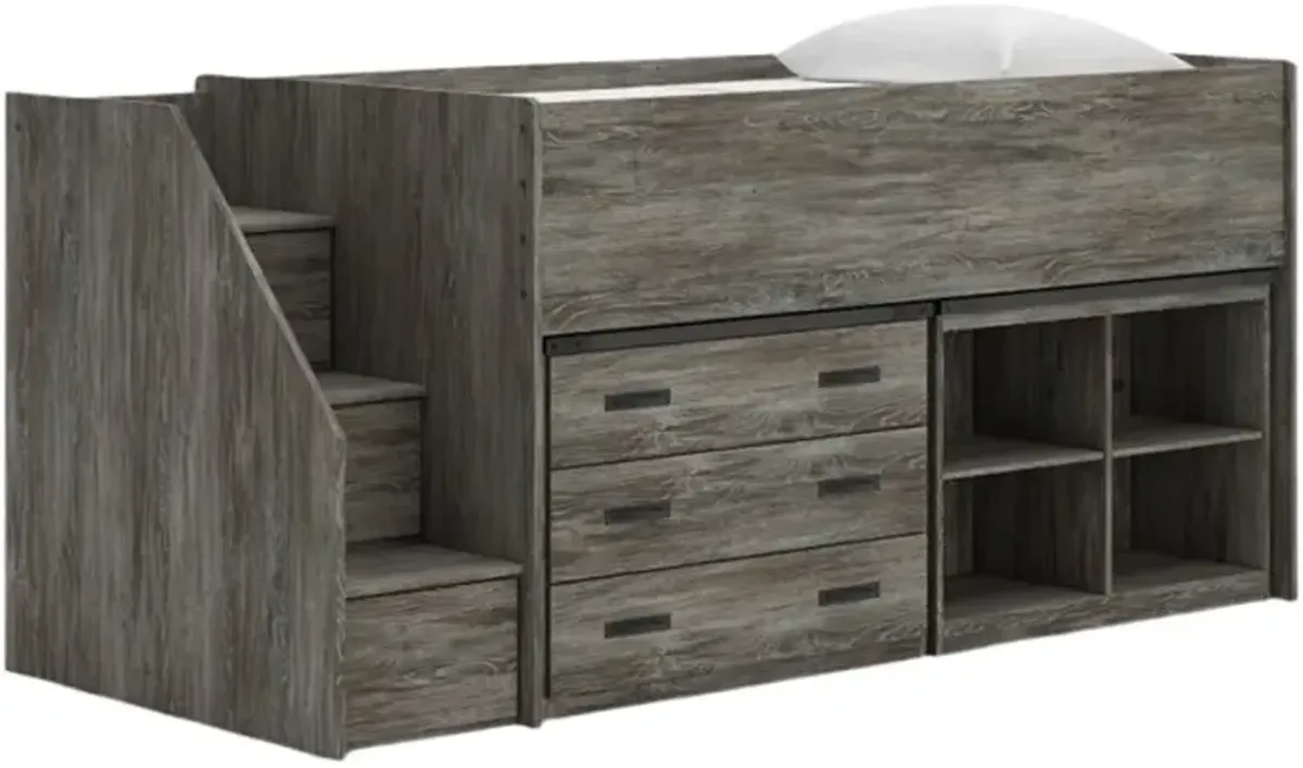 Signature Design by Ashley® Frandern Gray Twin Loft Bed with Bookcase and Drawer Storage