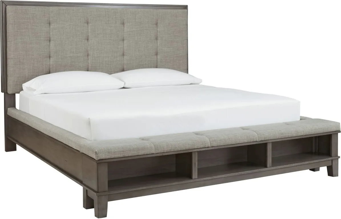 Benchcraft® Hallanden Gray Queen Upholstered Panel Storage Bed