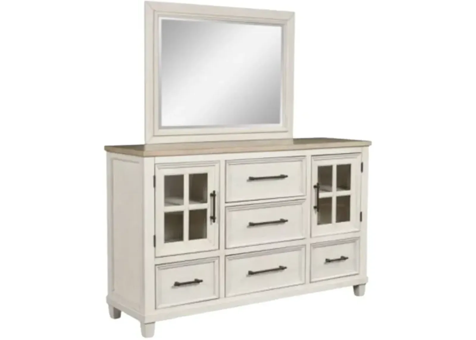 Benchcraft® Shaybrock Antique White/Brown Dresser and Mirror