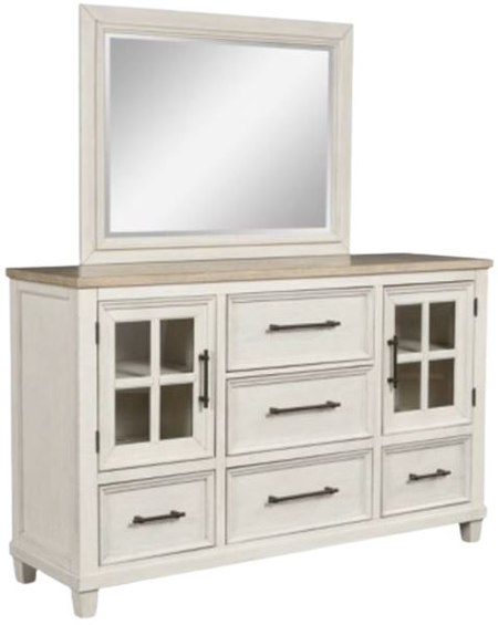 Benchcraft® Shaybrock Antique White/Brown Dresser and Mirror