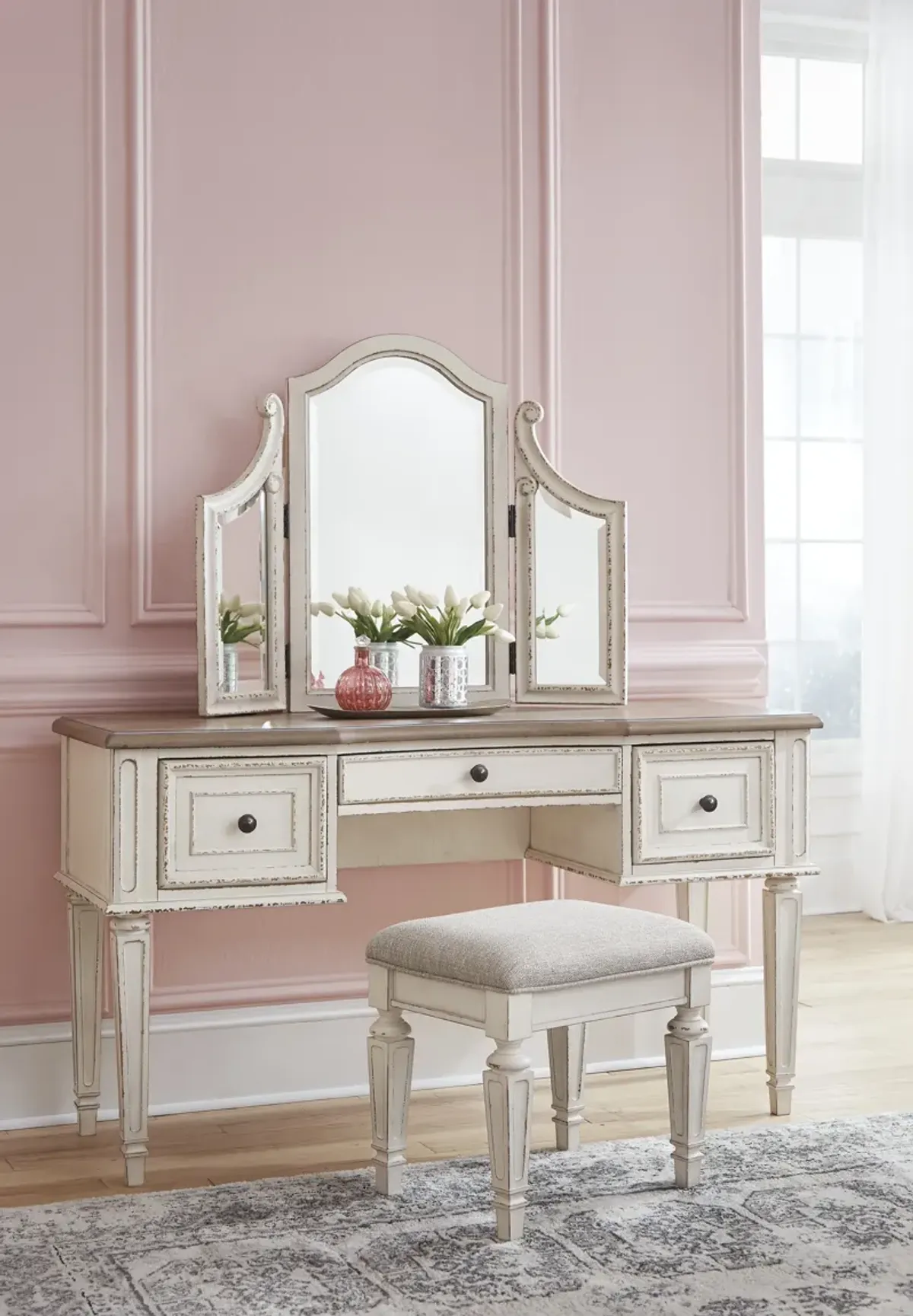 Signature Design by Ashley® Realyn Vanity/Mirror/Stool Set