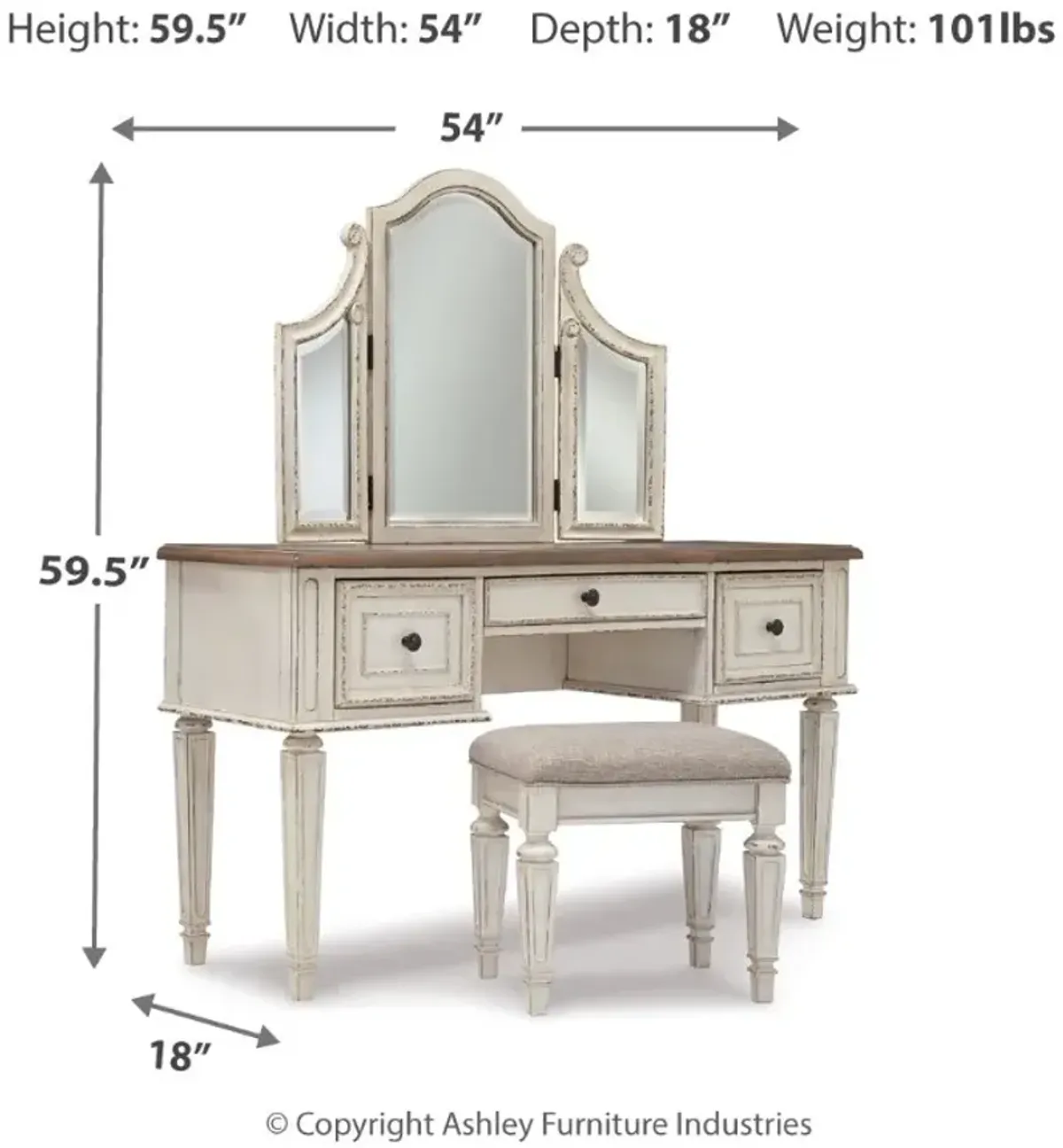 Signature Design by Ashley® Realyn Vanity/Mirror/Stool Set