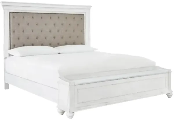 Benchcraft® Kanwyn Whitewash King Upholstered Panel Storage Bed