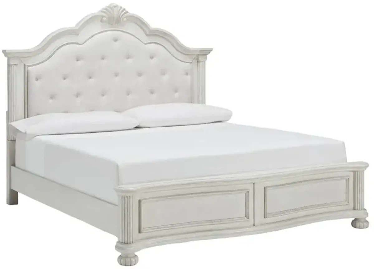 Benchcraft® Montelaine Antique White Queen Upholstered Panel Bed