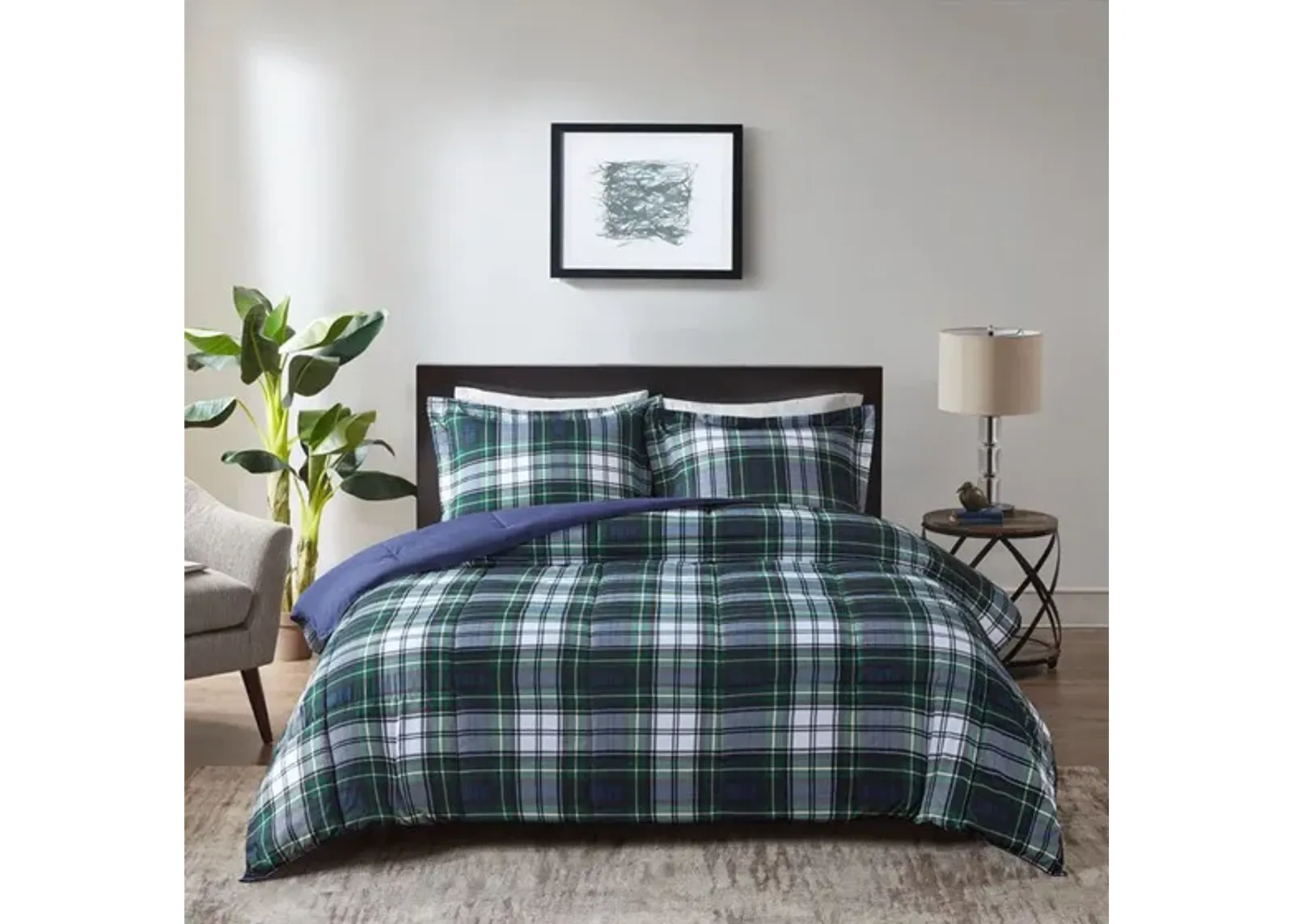 Olliix by Madison Park Essentials Parkston Navy Twin Microfiber Printed Comforter Mini Set