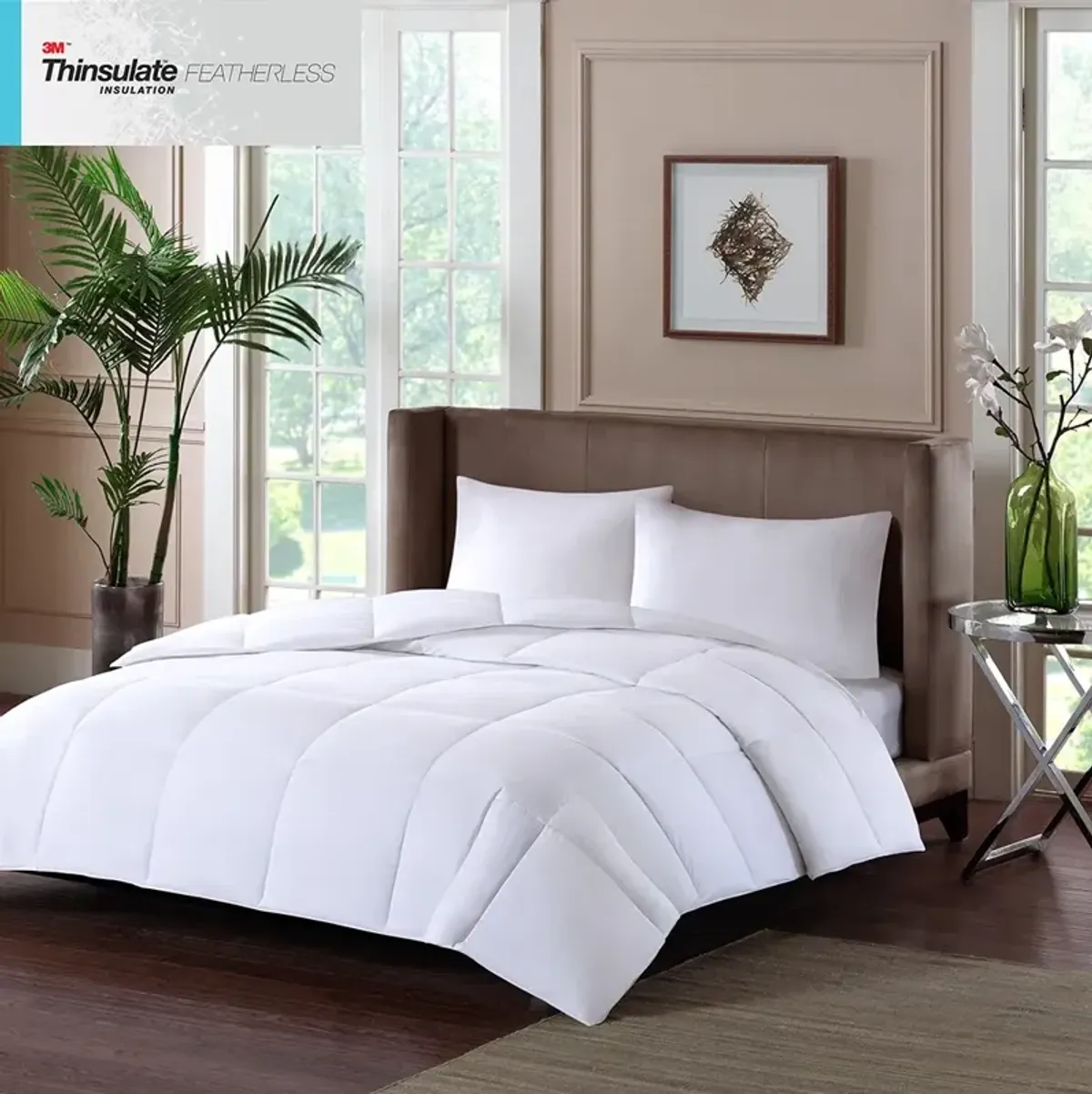Olliix by Sleep Philosophy White Full/Queen Year Round Warmth 300 Thread Count Cotton Sateen White Down Alternative 3M Thinsulate Comforter