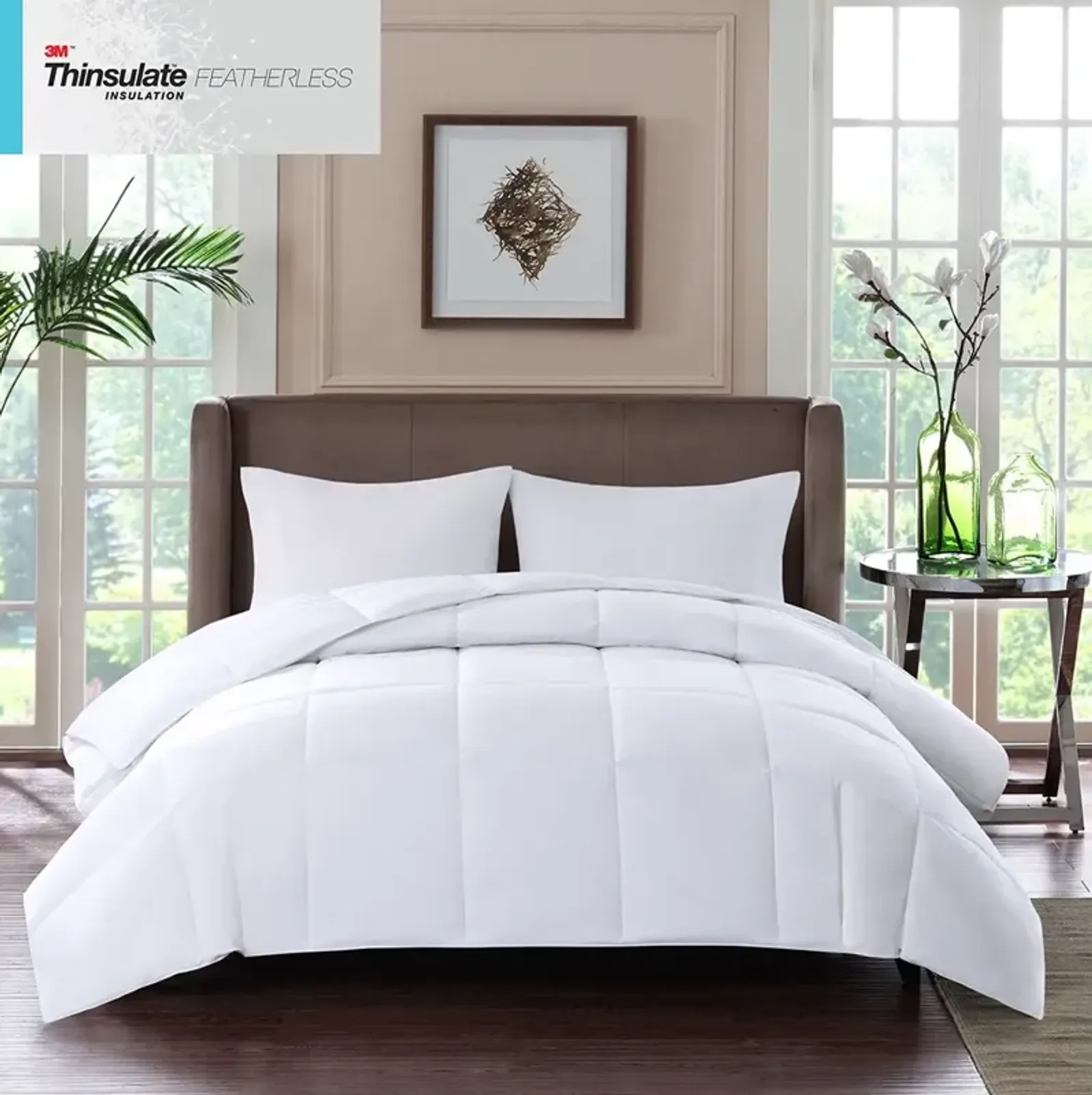 Olliix by Sleep Philosophy White King Year Round Warmth 300 Thread Count Cotton Sateen White Down Alternative 3M Thinsulate Comforter