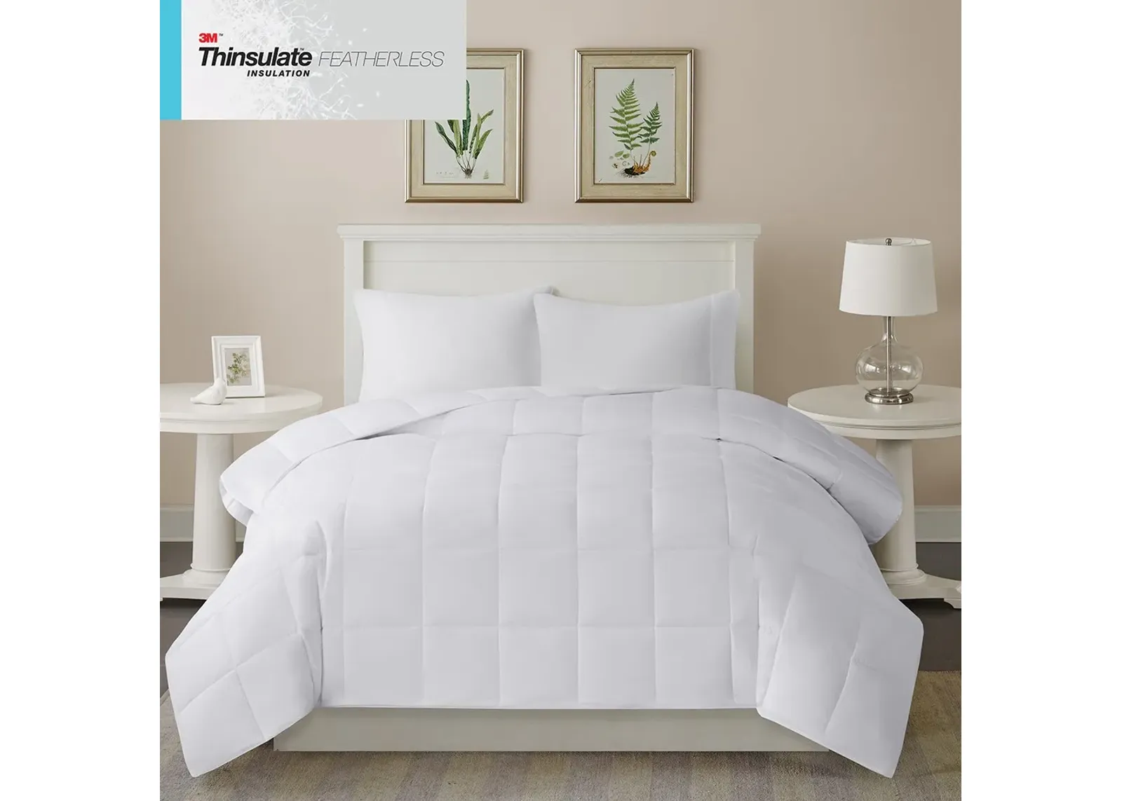 Olliix by Sleep Philosophy White Twin Warmer 300 Thread Count Cotton Sateen White Down Alternative 3M Thinsulate Comforter