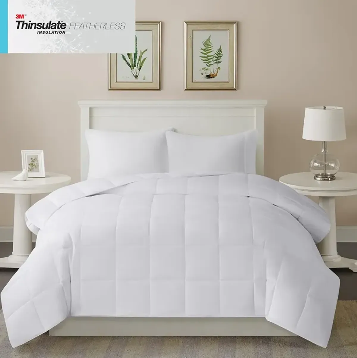 Olliix by Sleep Philosophy White Twin Warmer 300 Thread Count Cotton Sateen White Down Alternative 3M Thinsulate Comforter