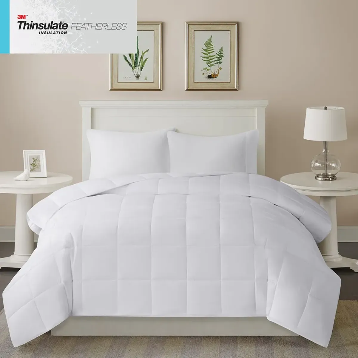 Olliix by Sleep Philosophy White King Warmer 300 Thread Count Cotton Sateen White Down Alternative 3M Thinsulate Comforter