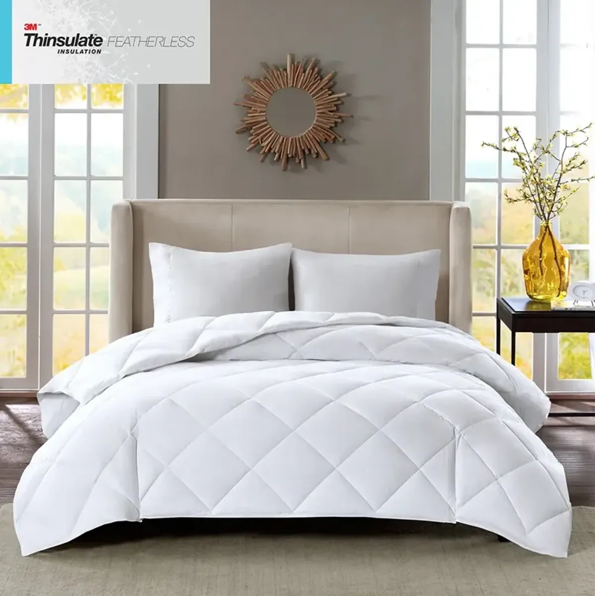 Olliix by Sleep Philosophy White King Maximum Warmth 300 Thread Count Cotton Sateen White Down Alternative 3M Thinsulate Comforter