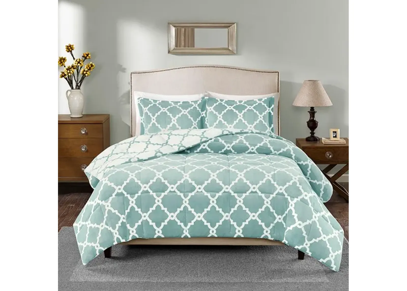 Olliix by True North by Sleep Philosophy Peyton Aqua Twin Reversible Plush Comforter Mini Set