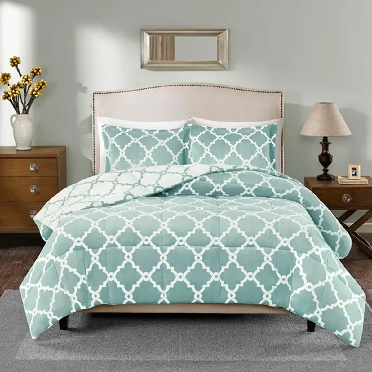 Olliix by True North by Sleep Philosophy Peyton Aqua Twin Reversible Plush Comforter Mini Set