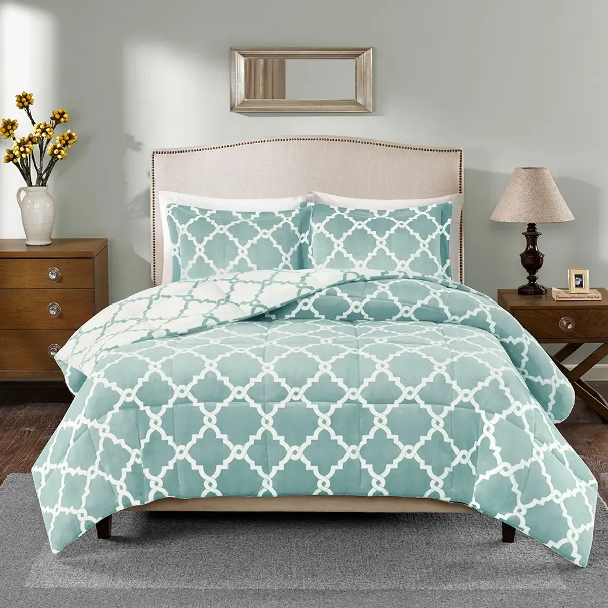 Olliix by True North by Sleep Philosophy Peyton Aqua Full/Queen Reversible Plush Comforter Mini Set