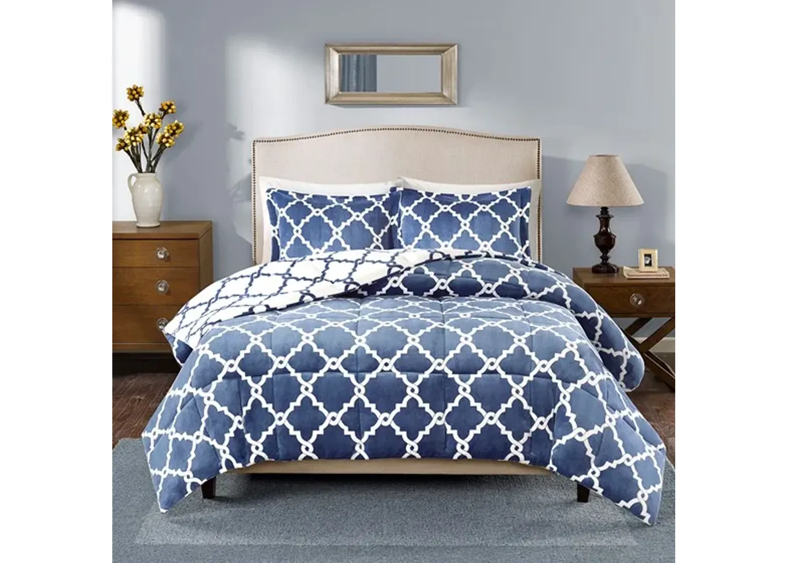 Olliix by True North by Sleep Philosophy Peyton Navy Twin Reversible Plush Comforter Mini Set