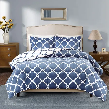 Olliix by True North by Sleep Philosophy Peyton Navy Full/Queen Reversible Plush Comforter Mini Set