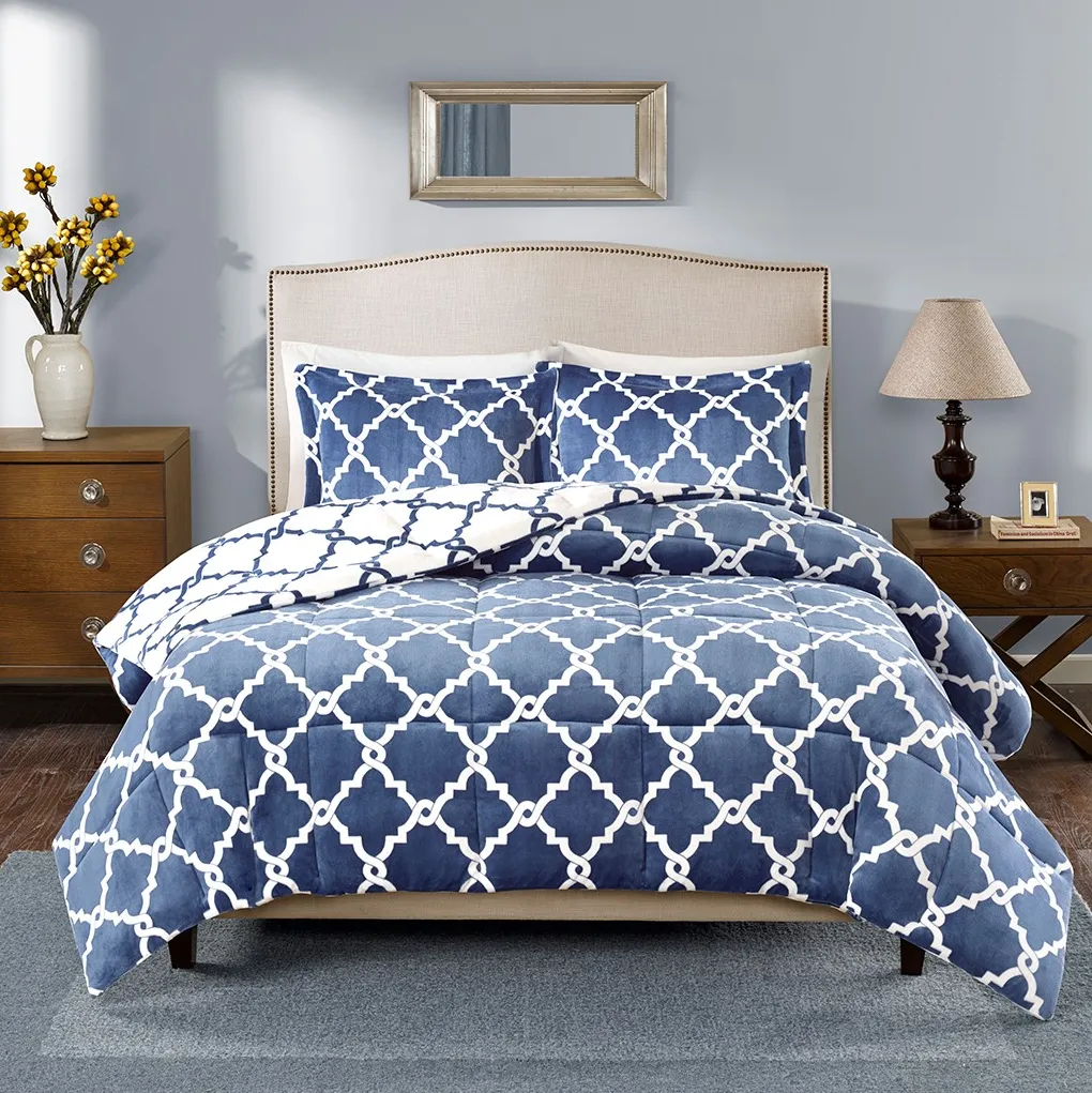 Olliix by True North by Sleep Philosophy Peyton Navy Full/Queen Reversible Plush Comforter Mini Set