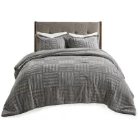 Olliix by Madison Park Arctic Grey Twin Fur Down Alternative Comforter Mini Set
