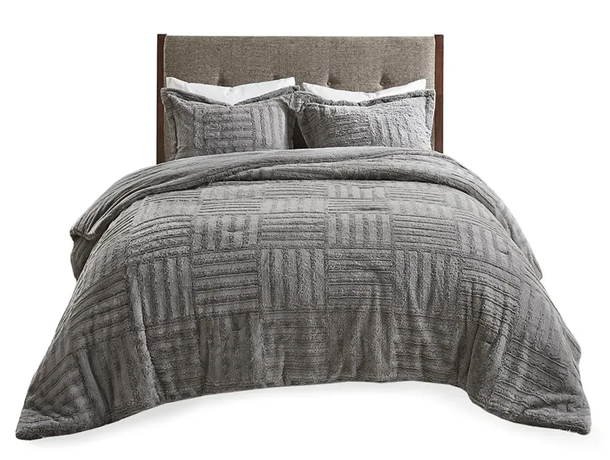 Olliix by Madison Park Arctic Grey Twin Fur Down Alternative Comforter Mini Set