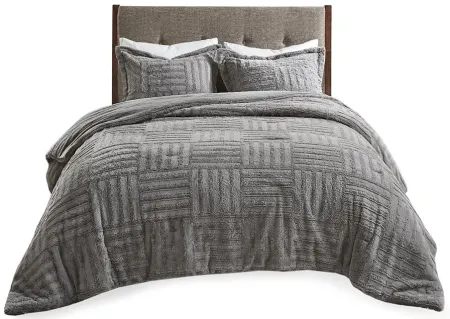 Olliix by Madison Park Arctic Grey Twin Fur Down Alternative Comforter Mini Set