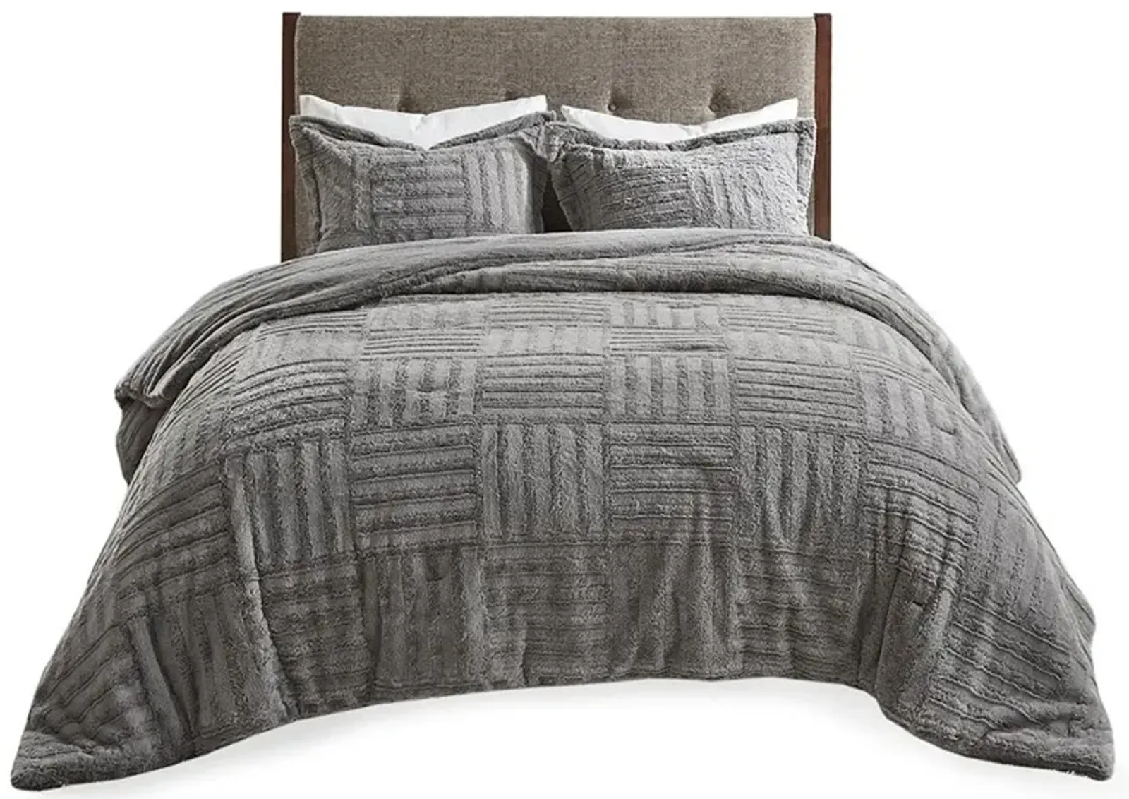 Olliix by Madison Park Arctic Grey Full/Queen Fur Down Alternative Comforter Mini Set