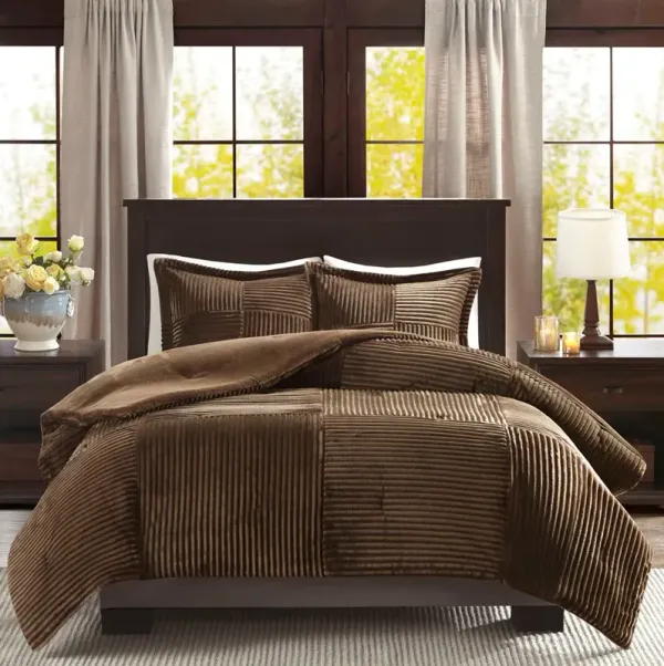 Olliix by Madison Park Parker Brown Full/Queen Corduroy Plush Comforter Mini Set