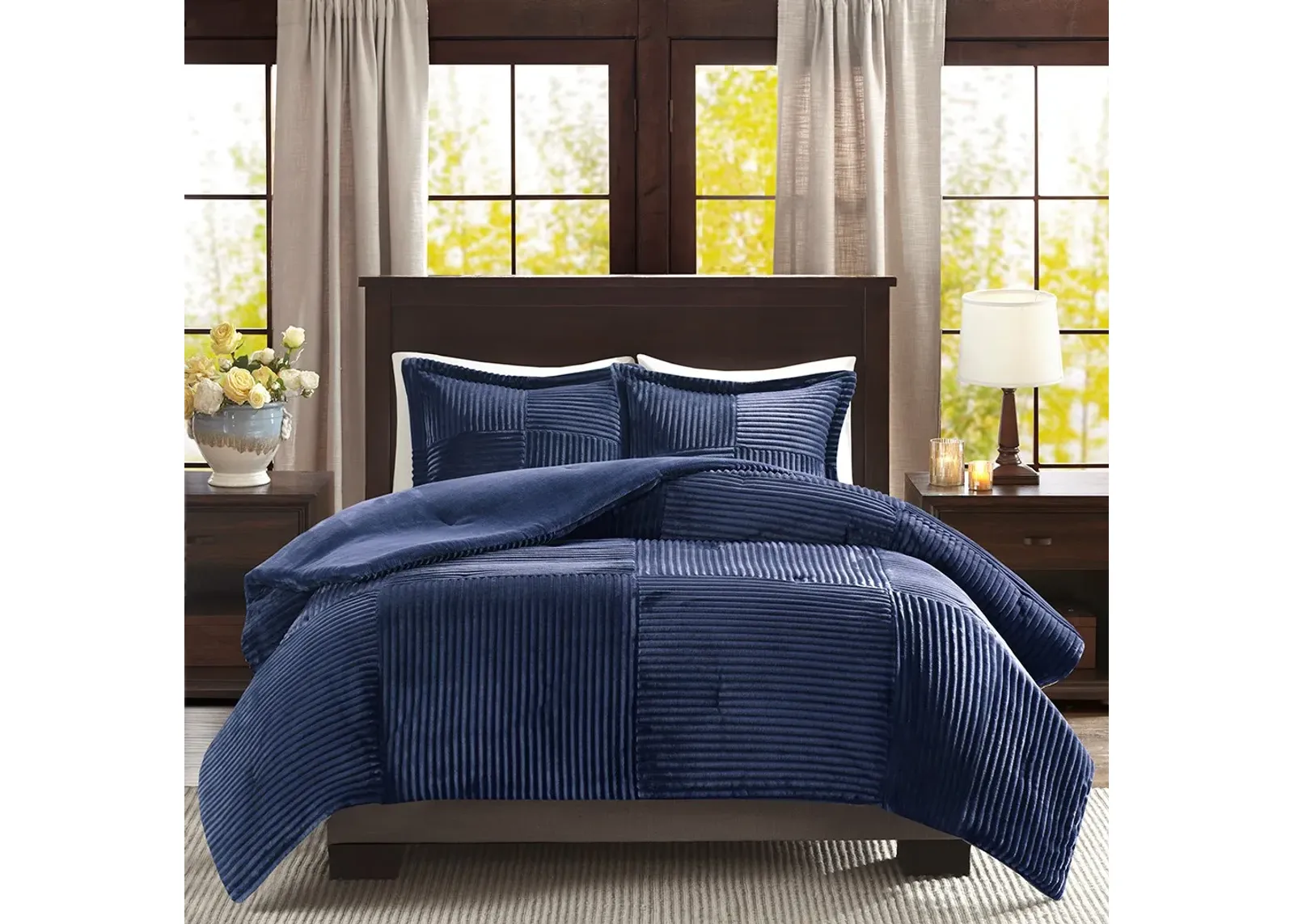 Olliix by Madison Park Parker Navy Twin Corduroy Plush Comforter Mini Set