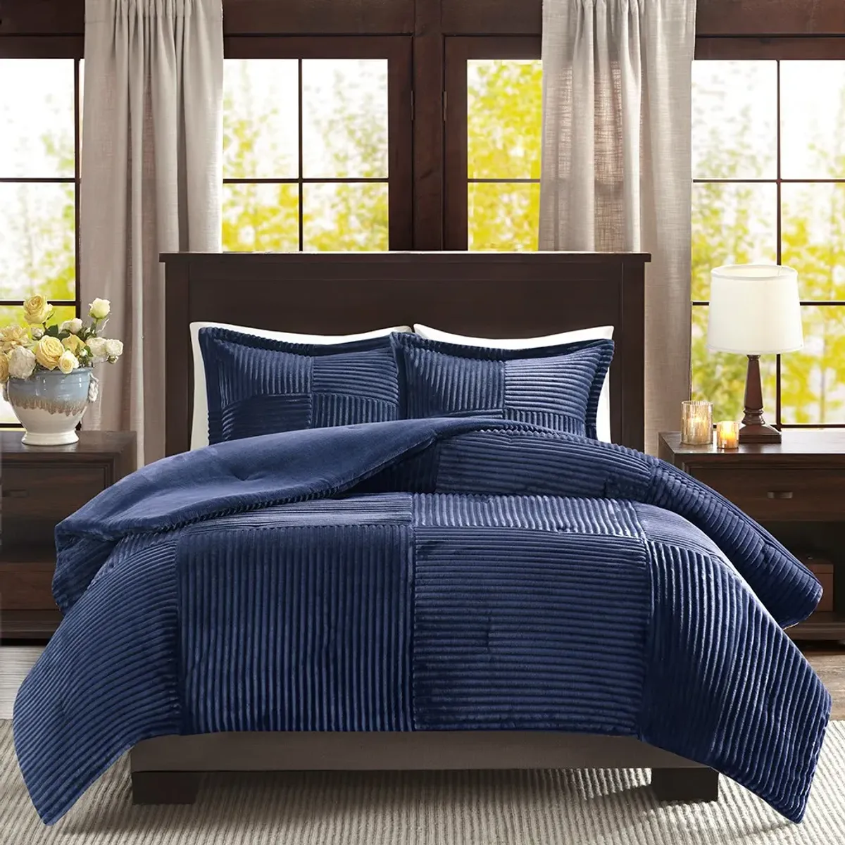 Olliix by Madison Park Parker Navy Twin Corduroy Plush Comforter Mini Set