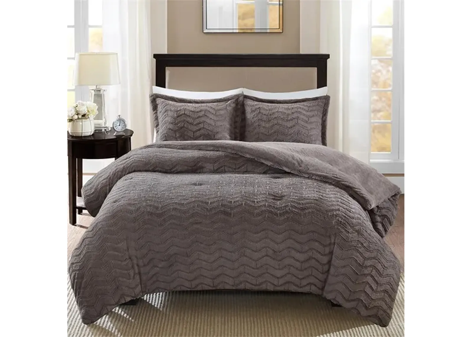 Olliix by Madison Park Sloan Grey Full/Queen Plush Down Alternative Comforter Mini Set