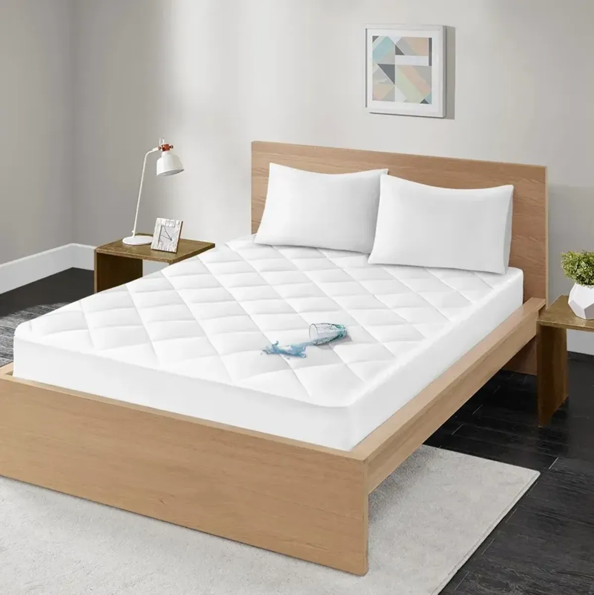 Olliix by Madison Park White King Quiet Nights 100% Cotton Sateen Waterproof Diamond Quilting Down Alternative Mattress Pad