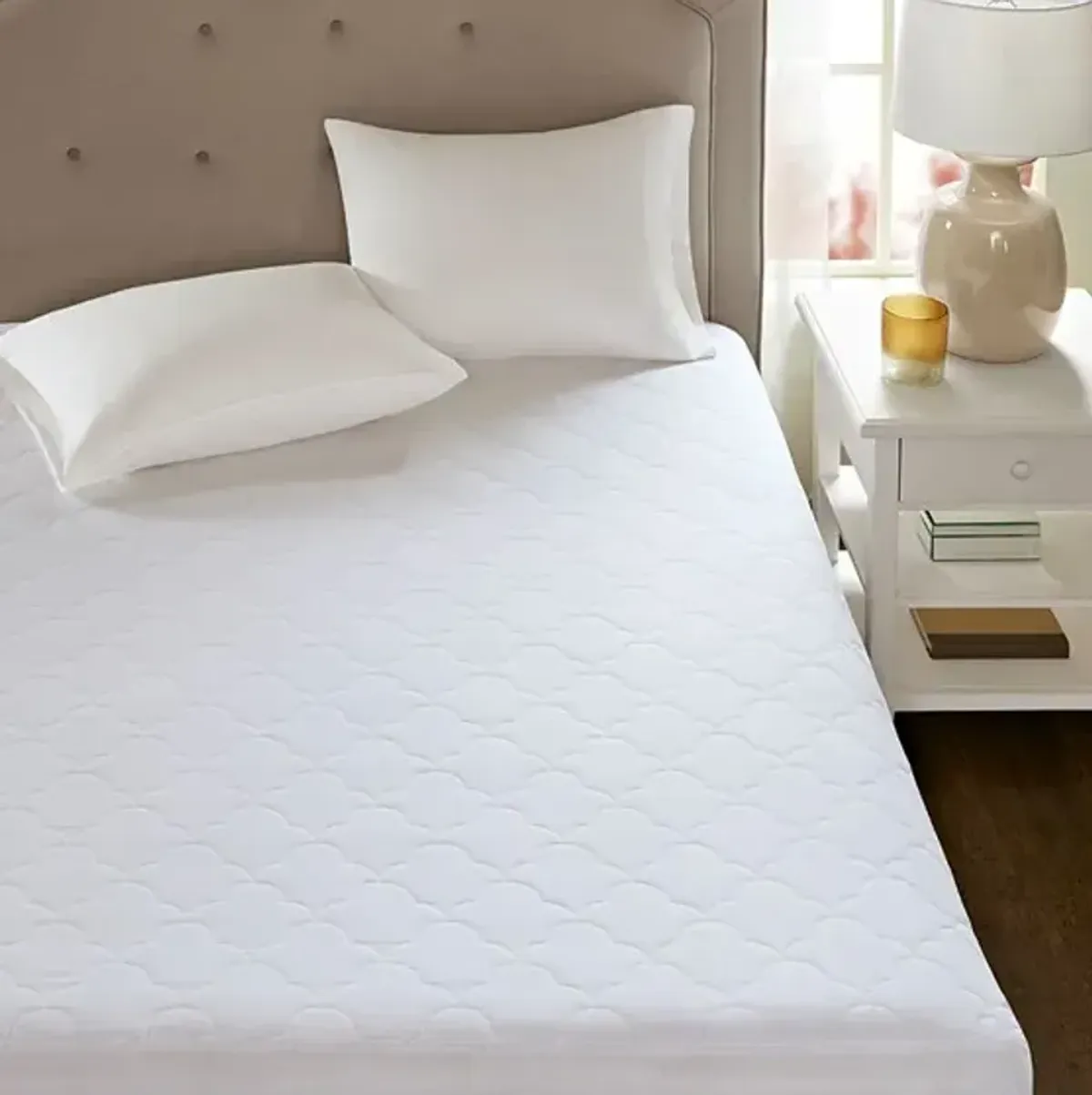 Olliix by Sleep Philosophy White Queen All Natural Cotton Percale Quilted Mattress Pad