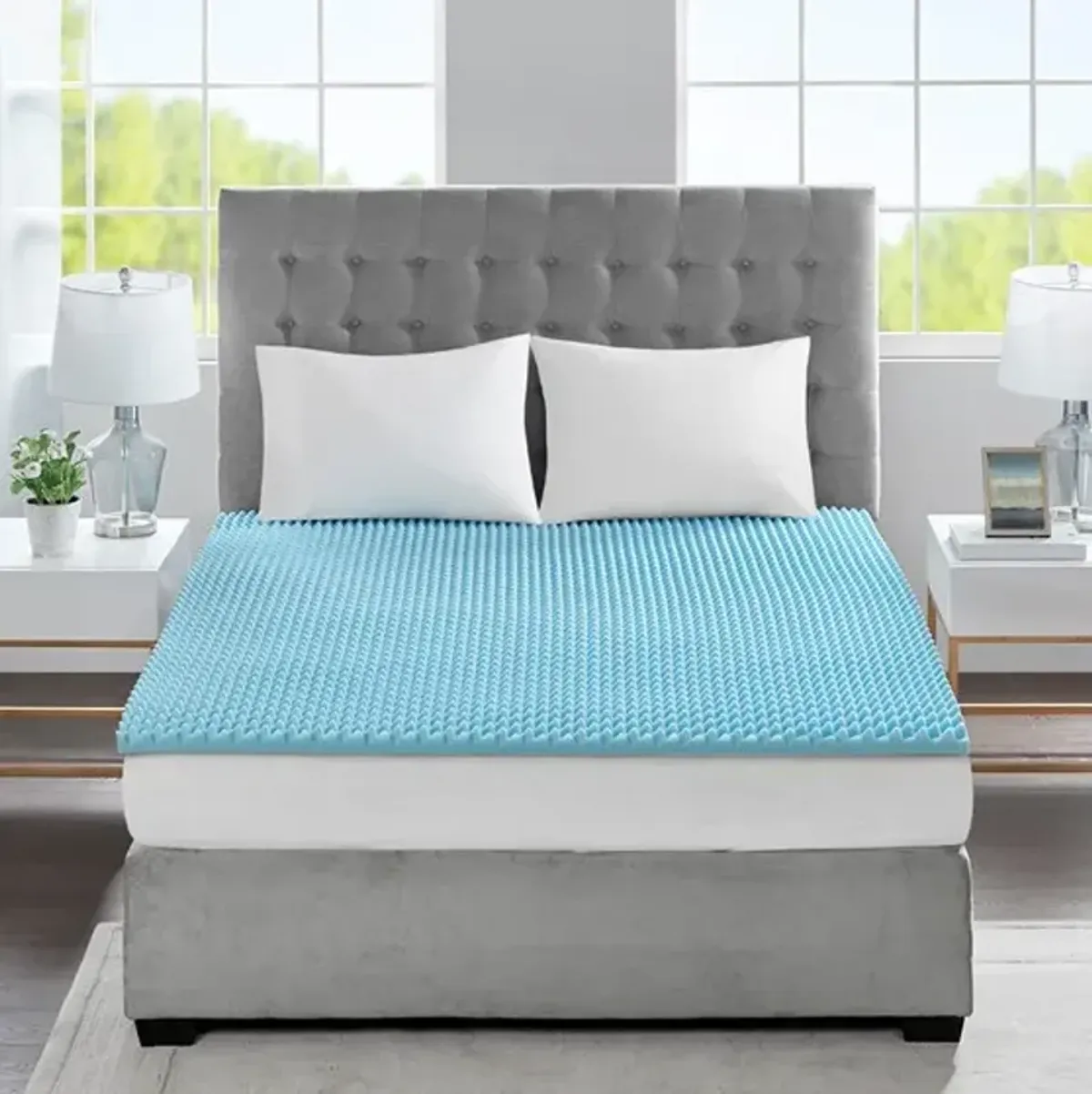 Olliix by Sleep Philosophy Blue All Season Reversible Hypoallergenic 1.5" Cooling Gel Memory Foam Full Mattress Topper