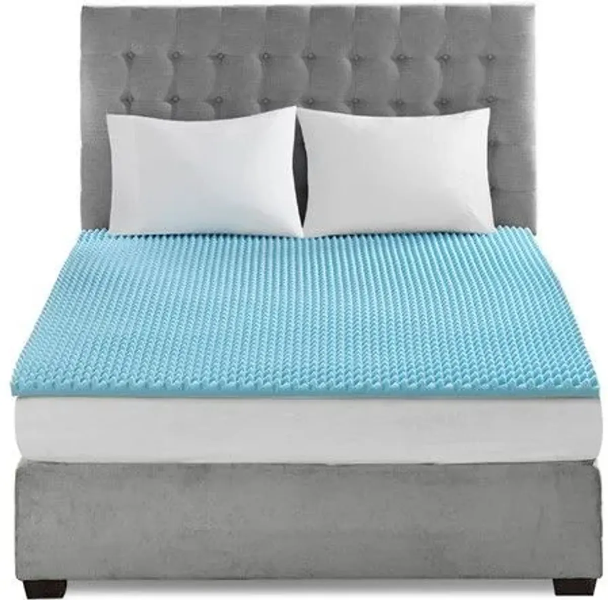 Olliix by Sleep Philosophy Blue All Season Reversible Hypoallergenic 1.5" Cooling Gel Memory Foam Queen Mattress Topper