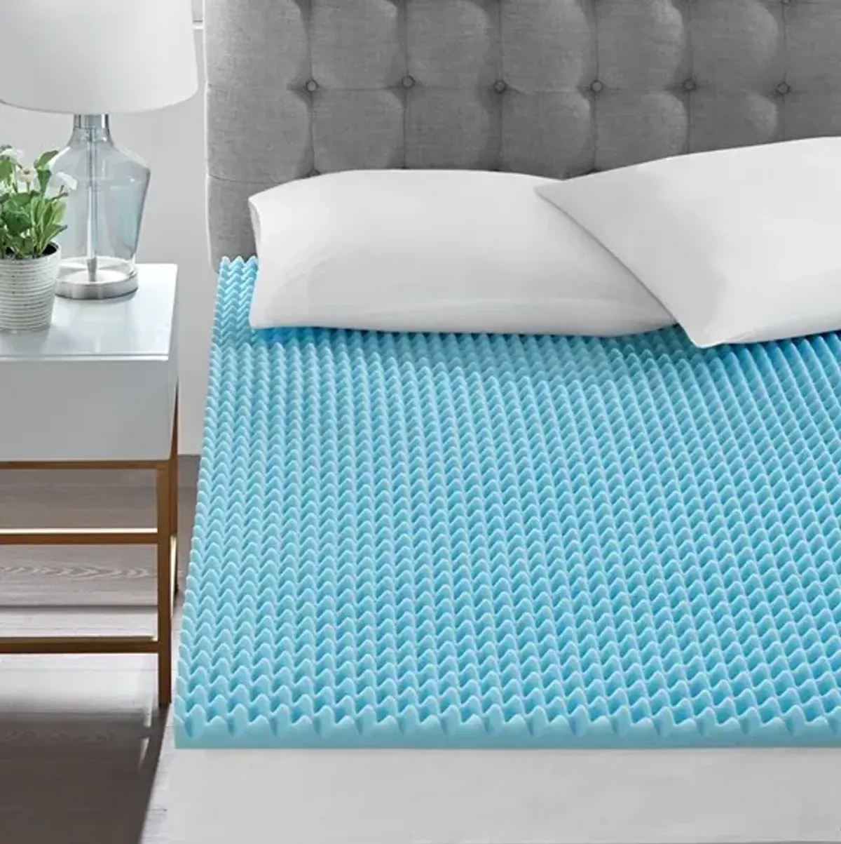 Olliix by Sleep Philosophy Blue All Season Reversible Hypoallergenic 1.5" Cooling Gel Memory Foam Twin XL Mattress Topper