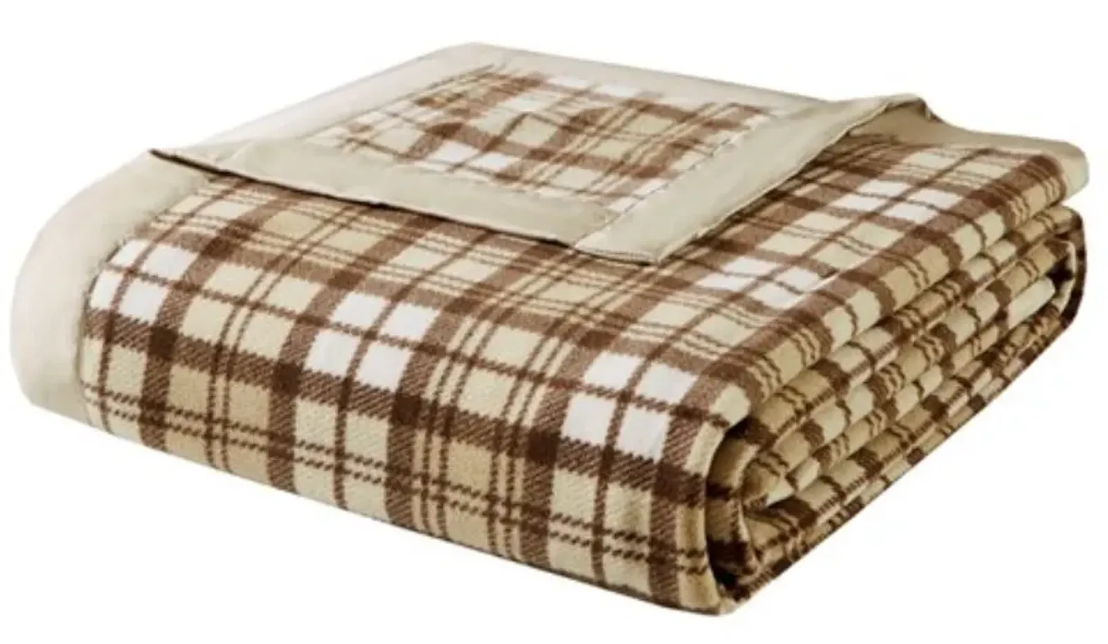 Olliix by True North by Sleep Philosophy Micro Fleece Tan Plaid Full/Queen Blanket