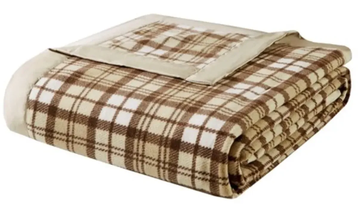 Olliix by True North by Sleep Philosophy Micro Fleece Tan Plaid King Blanket