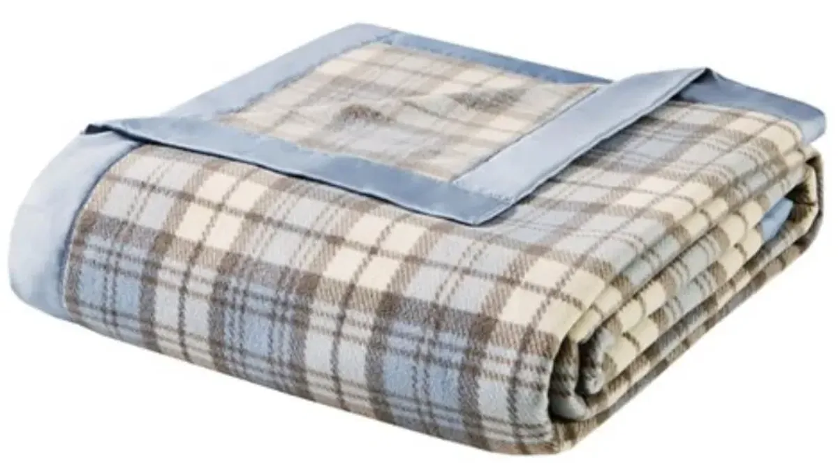 Olliix by True North by Sleep Philosophy Micro Fleece Blue Plaid Twin Blanket